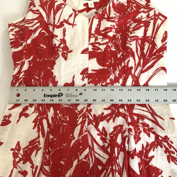 Coldwater Creek Dress Women 12 White Red Floral 100% Linen Pleated Beach Coastal - Picture 7 of 8